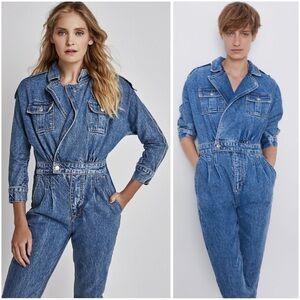 ZARA Faded Blue 80’s Arizona Blue Denim Jumpsuit Size M Trendy Versatile Festive